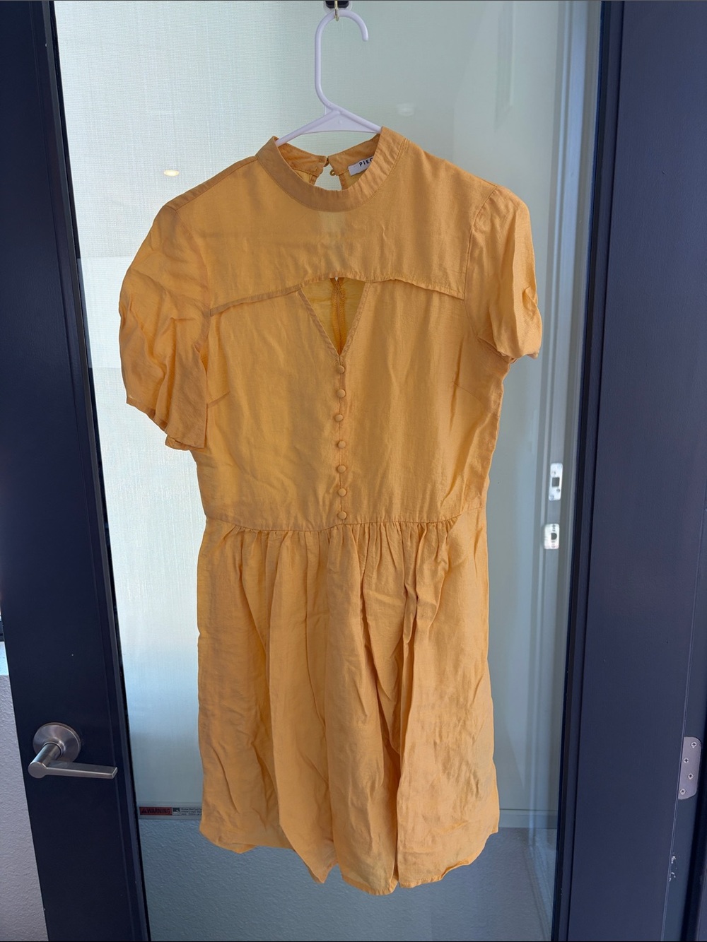 Pieces - Mustard Yellow Mini Dress with Button-Front Detail
